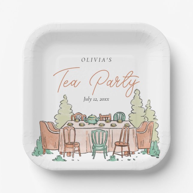 Tee-Party-Mädchen Geburtstag niedlich Pappteller (Vorderseite)