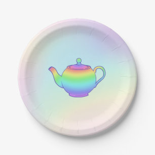 Tee-Party-Papierplatte aus Regenbogen-Teekanne Pappteller