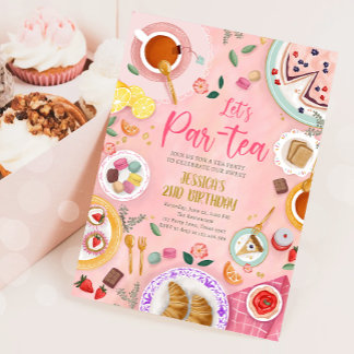 Tee Party Par-Tea Girl Pink Gold Geburtstag Einladung