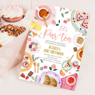 Tee Party Par-Tea Girl Pink Gold Geburtstag Einladung