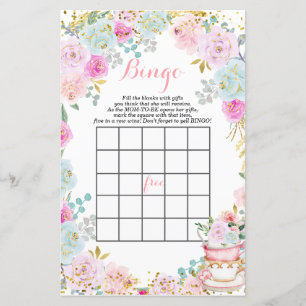 Tee Party Pastel Blume Babydusche Bingo
