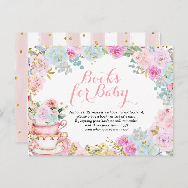 Tee-Party Pastel Blume Bücher für Kinder Einladungspostkarte (Vorne/Hinten)