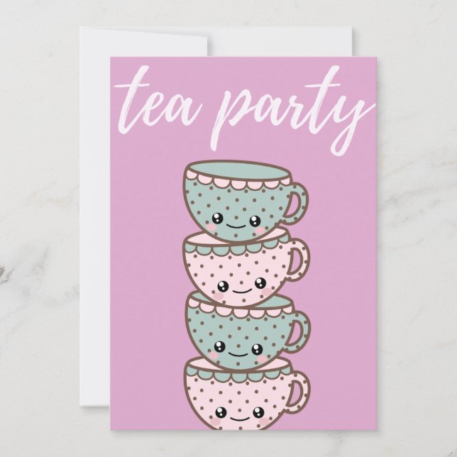 Tee Party Pink Teacups Einladung (Vorderseite)