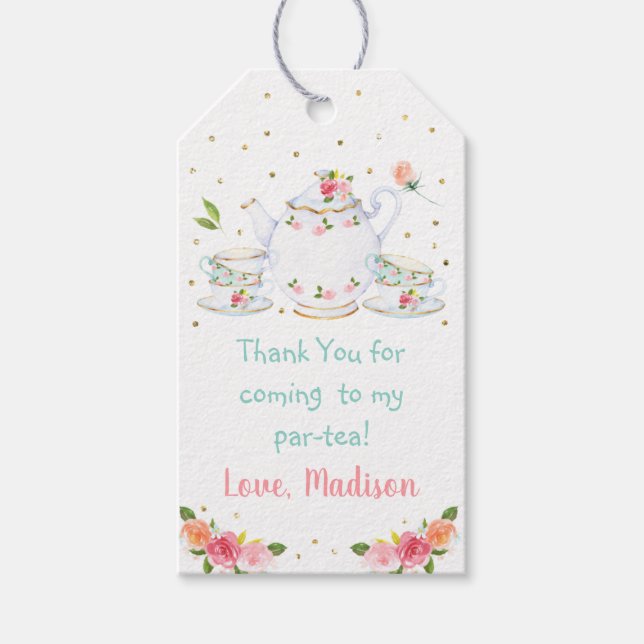 Tee Party Rosa Gold Floral Geburtstag Geschenkanhänger (Vorderseite)