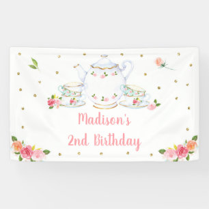 Tee-Party Rosa Goldflorn Geburtstag Banner