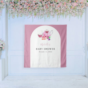 Tee-Party Rosa Hintergrund Baby Dusche Foto Stand Wandteppich