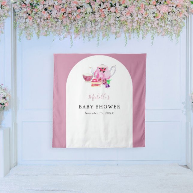 Tee-Party Rosa Hintergrund Baby Dusche Foto Stand Wandteppich (Von Creator hochgeladen)
