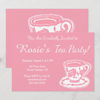 Tee-Party-Rosa-Roseteacup-Gewohnheits-Einladungen Einladung
