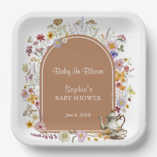 Tee-Party Rustikales Baby in Blütendusche Pappteller