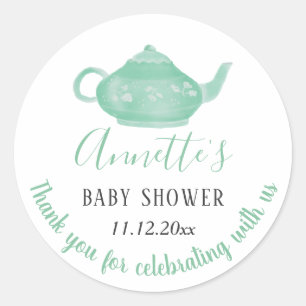 Tee-Party-Shabby Chic-Baby-Dusche   danken Ihnen Runder Aufkleber