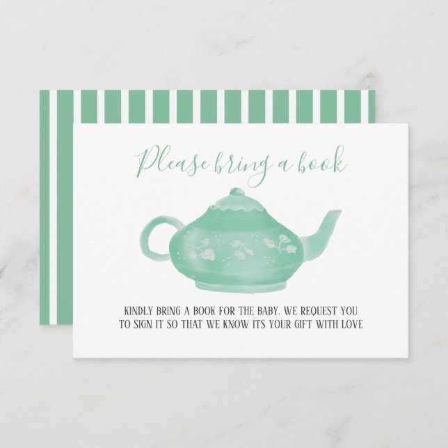 Tee-Party-Shabby Chic Kinderdusche | Buch mitbring Einladung (Vorne/Hinten)