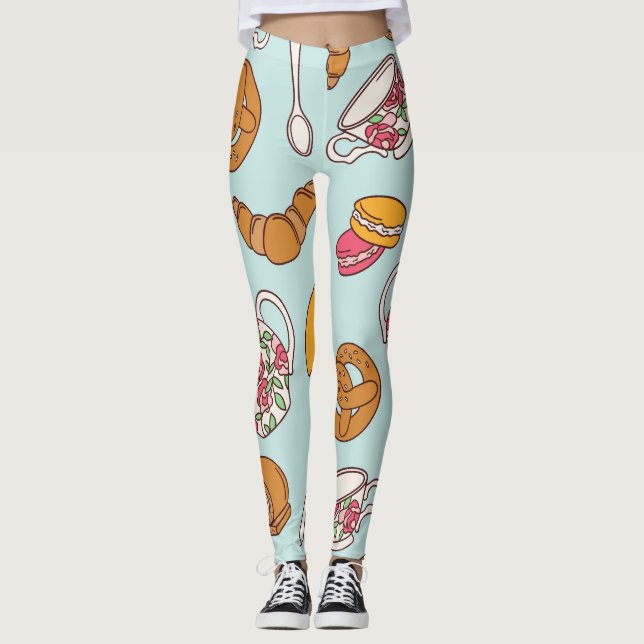 Tee-Party, Süßwaren Nahtloser Hintergrund. Leggings (Vorderseite)