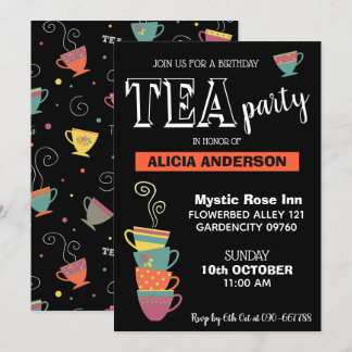 Tee-Party-Tassen Modernes, farbenfrohes Design Einladung