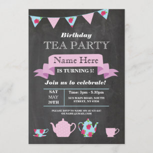 Tee-Party Teapot Alice im Wunderland Chalk Einladung