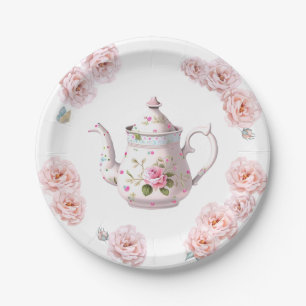 Tee-Party Teapot Teacups Rosa Blume Pappteller