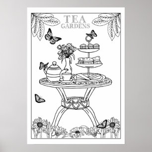 Tee-Party Teatime English Garden DIY Coloring Poster