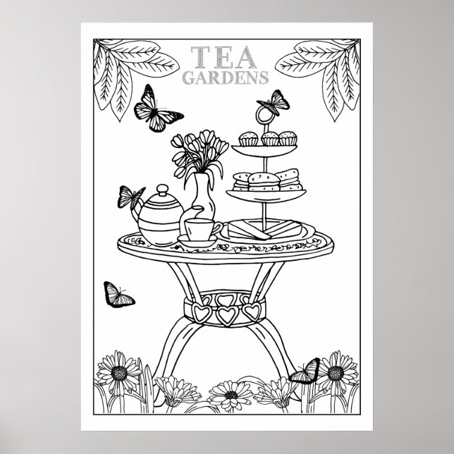 Tee-Party Teatime English Garden DIY Coloring Poster (Vorne)