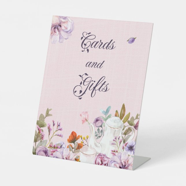 Tee-Party Thema Kinderduschkarten und Geschenke Sockelschild (Vorderseite)