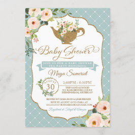 Tee-Party-Türkis-Blau errötet Blumenbaby-Dusche Einladung