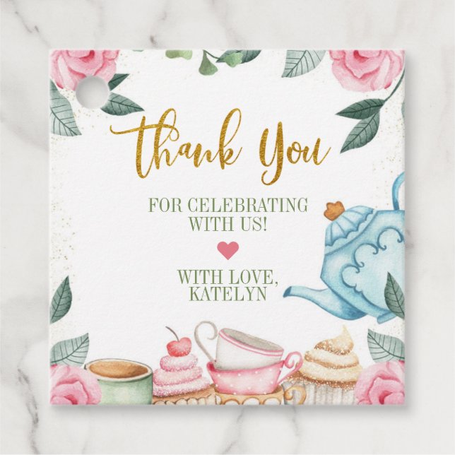 Tee-Party Wasserfarbenes Party Geschenkanhänger (Vorderseite)