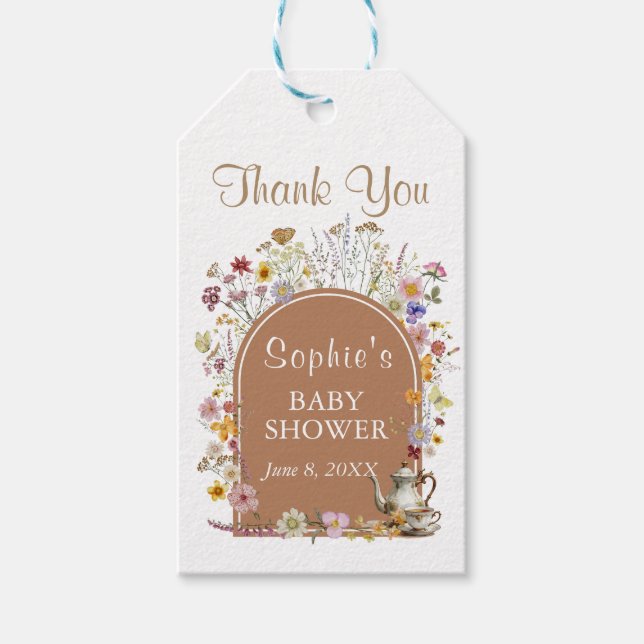 Tee Party Wildblume Baby in Bloom Baby Dusche Geschenkanhänger (Vorderseite)