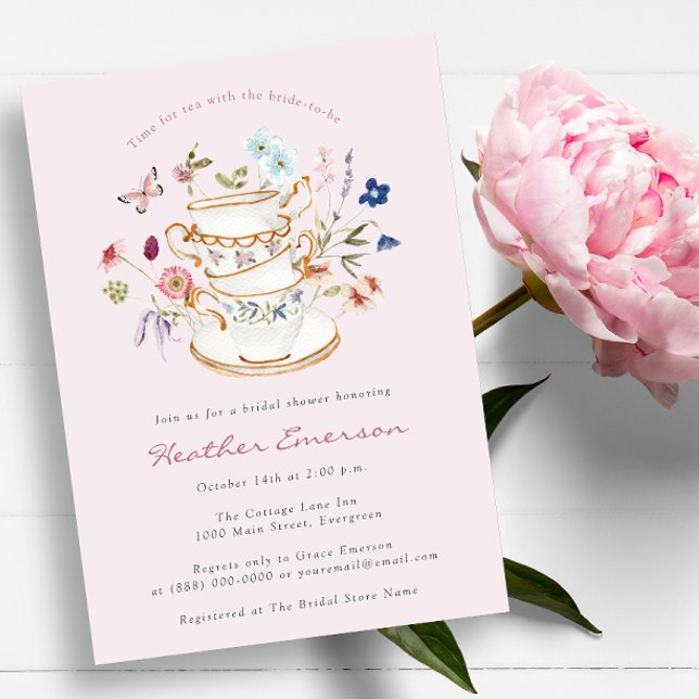 Tee-Pink-Brautparty Einladung (Tea Pink Bridal Shower Invitation by Painted Paperie
)
