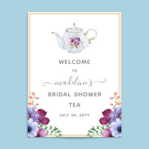 Tee Pot Floral Brautparty Willkommen Poster