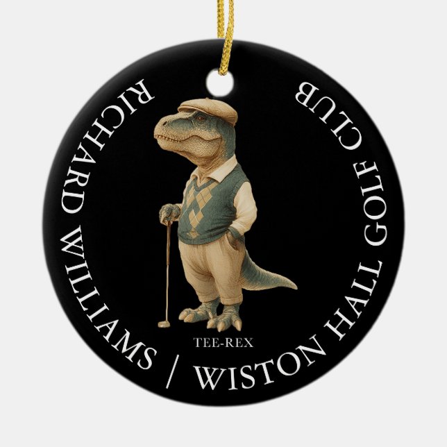 Tee-Rex Dinosaur Benutzerdefinierter Golfer Name u Keramik Ornament (Vorne)