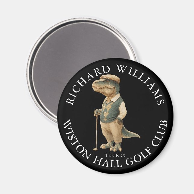 Tee-Rex Dinosaur Custom Golfer Name And Club Magnet (Vorderseite/Rückseite)