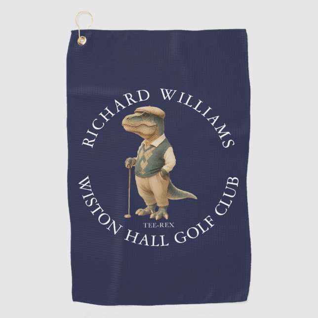 Tee-Rex Dinosaur Golfer Name And Club Navy Blue Golfhandtuch (Vorderseite)