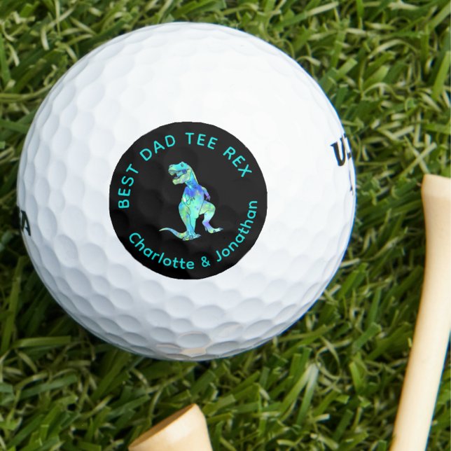 Tee Rex Funny Dinosaur Golfing Dad Joke Golfball (Funny best dad tee Rex custom kids names & dinosaur T-Rex golfing joke golf ball Golfing father gift)