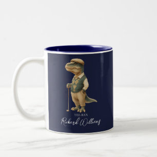 Tee-Rex Golfer Dinosaur Signatur Name Navy Blau Zweifarbige Tasse