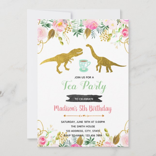 Tee rex Party-Mädcheneinladung Einladung (Vorderseite)