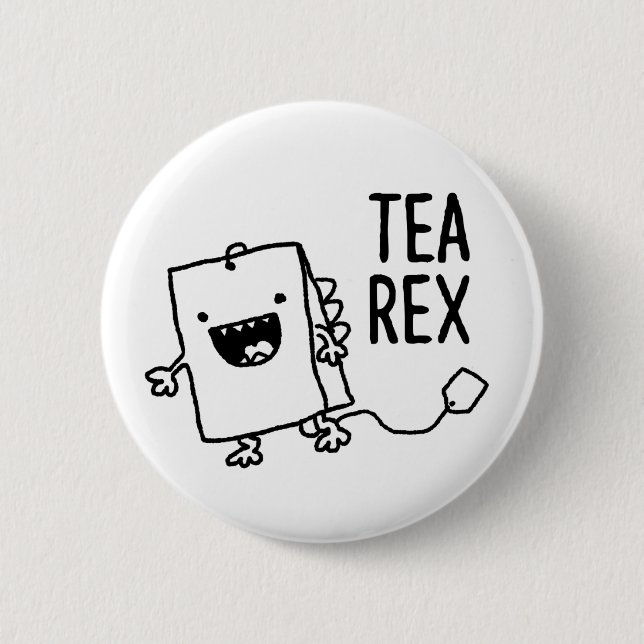 Tee Rex Tea Bag Funny Pun Cartoon Button (Vorderseite)