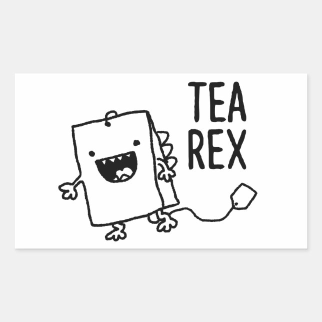 Tee Rex Tea Bag Funny Pun Cartoon Rechteckiger Aufkleber (Vorderseite)