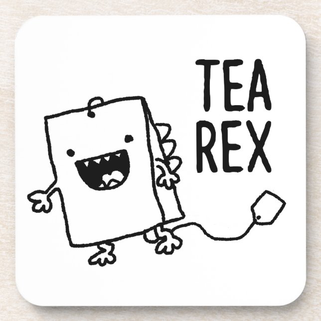 Tee Rex Tea Bag Funny Pun Cartoon Untersetzer (Vorderseite)