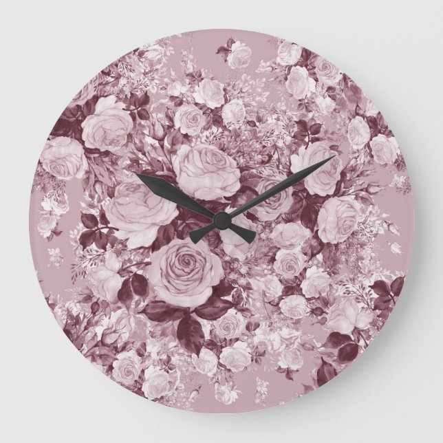 Tee-Rose: Aquarell Bouquet Muster. Große Wanduhr (Vorderseite)