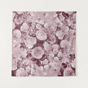 Tee-Rose: Aquarell Bouquet Muster. Wandteppich