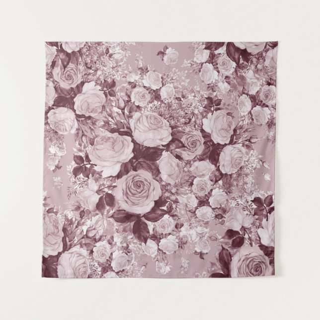 Tee-Rose: Aquarell Bouquet Muster. Wandteppich (Vorderseite)