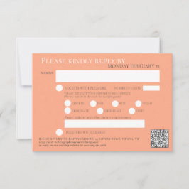 Tee Rose Aquarell Hochzeit QR-Code Mahlzeiten oran RSVP Karte