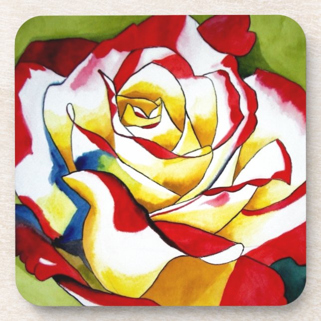 Tee Rose Aquarell Originale Kunst Blume Untersetzer (Vorderseite)