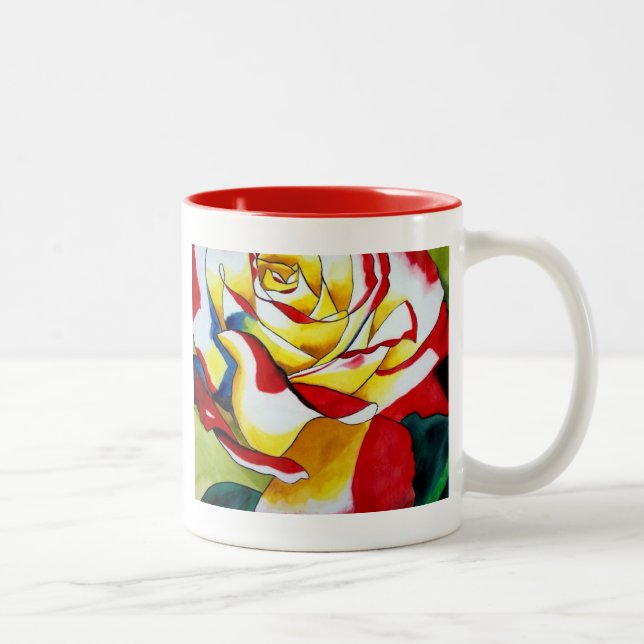 Tee Rose Aquarell Originale Kunst Blume Zweifarbige Tasse (Rechts)