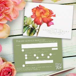 Tee Rose Aquarellfarben Hochzeit QR-Code Mahlzeite RSVP Karte