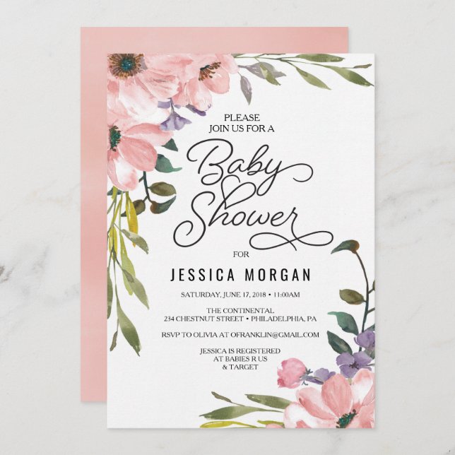 Tee-Rose Kinderdusche Einladung Kinderduschkarte (Vorne/Hinten)