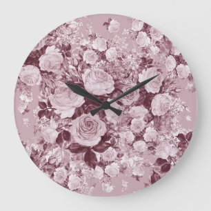 Tee-Rosen: Wasserfarbenes Blumenstrauß-Muster. Große Wanduhr