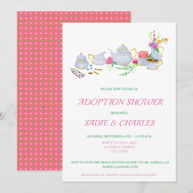 Tee Set Adoption Kinderdusche Einladung (Vorne/Hinten)