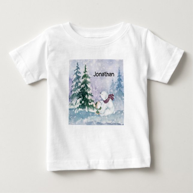 Tee-Shirt für Baby Boy mit Winter Scene & Bears Baby T-shirt (Vorderseite)