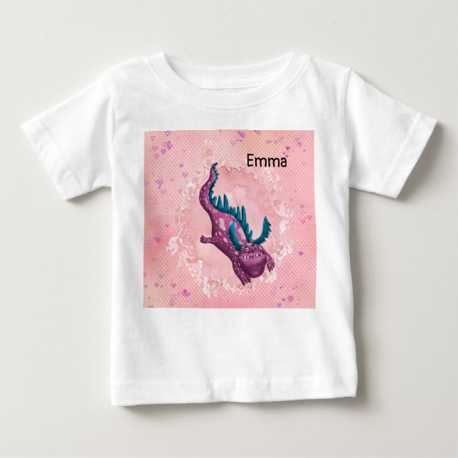 Tee Shirt für Baby Girl mit Dragon in Pink (Vorderseite)
