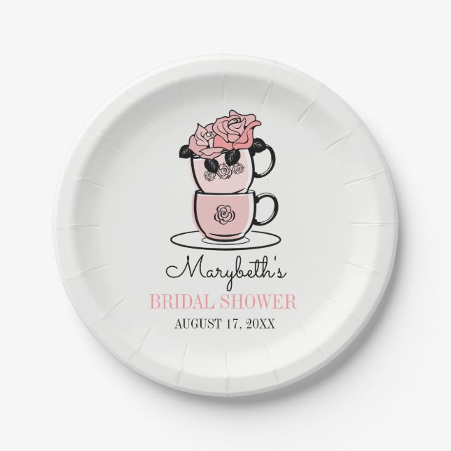 Tee Teacup Blume Brautparty Paper Teller (Vorderseite)