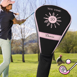 Tee Time Clock Black Pink Name Monogram Golf Headcover